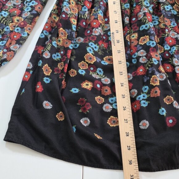 Zara Trafaluc Tunic Women M Black Floral LS Whimsigoth Boho Empire Waist Flowy - Picture 9 of 15